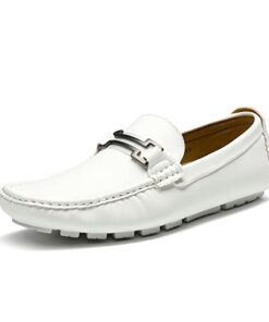 Bruno Marc Mens Faux Leather Driving Penny Loafers Boat Shoes, White – 11 (Hugh-01)