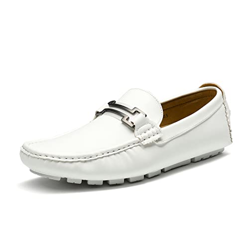 Bruno Marc Mens Faux Leather Driving Penny Loafers Boat Shoes, White – 11 (Hugh-01)