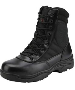NORTIV 8 Mens Military Tactical Work Boots Side Zipper Leather Outdoor 8 Inches Motorcycle Combat Boots Size 9 M US Trooper, Black-8 Inches