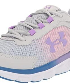 Under Armour Girls’ Grade School Assert 9 Sneaker, (106) Halo Gray/White/Vivid Lilac, 3.5 Big Kid