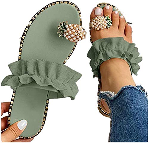New Women’s Pearl Pineapple Rhinestone Flat Sandals Clip Toe Flip Flops Slide Sandals Summer Beach Flat Slippers Shoes