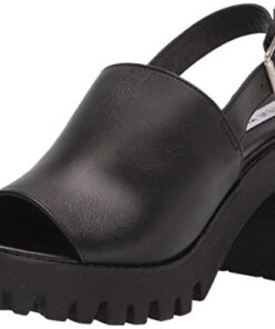 Steve Madden Women’s Sunnyside Heeled Sandal, Black Leather, 9.5