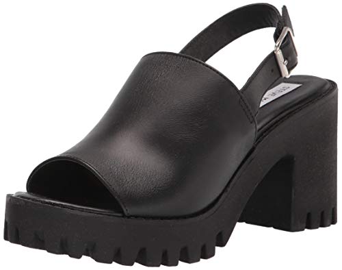 Steve Madden Women’s Sunnyside Heeled Sandal, Black Leather, 9.5