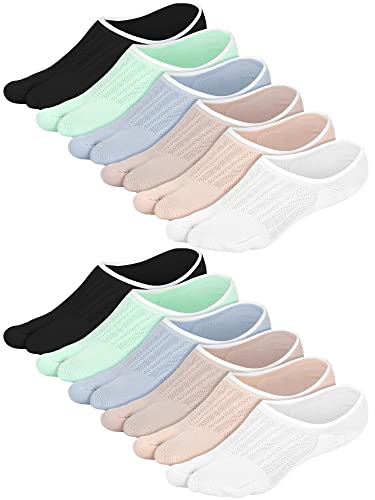 Geyoga 6 Pairs Flip Flop Socks Split Toe Cotton Tabi Socks Low Cut No Show Japanese Style Elastic Short Sandal Sock for Women (Colorful)