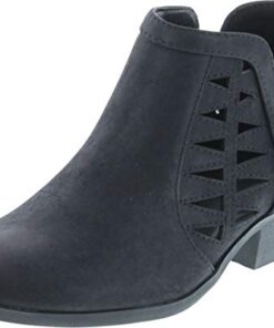 Soda CHANCE Womens Perforated Cut Out Stacked Block Heel Ankle Booties (Black, numeric_9)