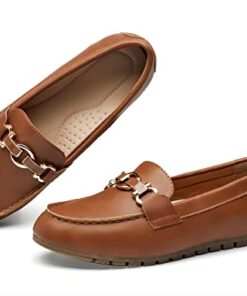 VERDASCO Women’s Wide Loafers Shoes Cute Flats Shoes Moccasin Penny Loafers Slip On Work Shoes Casual Shoes Ladies Comfort Walking Shoes Leather Camel 8.5W