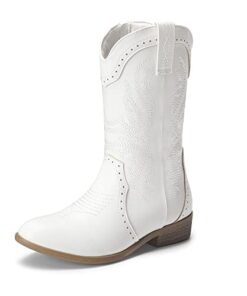 DREAM PAIRS SDBO2222K Boys Girls Cowgirl Cowboy Western Boots Mid Calf Riding Shoes White Size 6 Big Kid