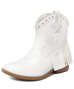 DREAM PAIRS Girls Cowgirl Cowboy Ankle Western Boots Side Zipper Riding Shoes with Tassel Sdbo2302K White Size 10 Toddler