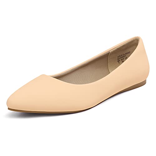 DREAM PAIRS Womens Casual Pointed Toe Ballet Comfort Soft Slip On Flats Shoes, Nude/Nubuck – 12 (Flats,Ballet)