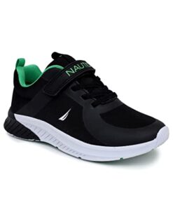 Nautica Kids Boys Youth Athletic Running Shoe|One-Strap Bungee Design|Little Kid-Big Kid Sizes Performance and Style-Jurnee Boys-Black Green Pop-Size 4