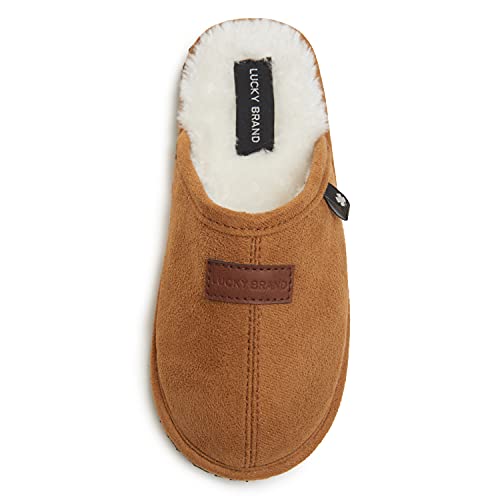 Lucky Brand Boy’s Micro-Suede Scuff Slippers, Kids House Shoes with Plush Lining – Tan, Size 2/3