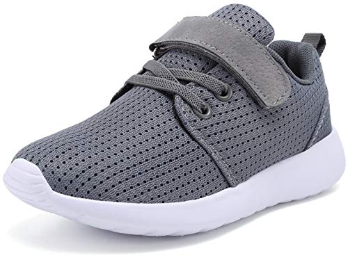 TOEDNNQI Boys Girls Sneakers Kids Lightweight Breathable Strap Athletic Running Shoes for Little Kids/Toddler Grey US Size 10