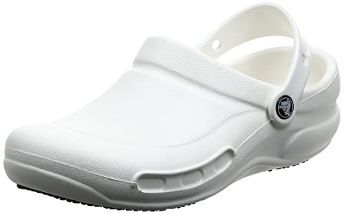 Crocs Unisex Adult Men’s and Women’s Bistro Clog | Slip Resistant Work Shoes, White, 12 US
