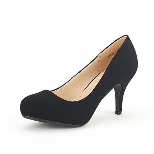 DREAM PAIRS Tiffany Womens Heels New Low Stiletto Round Toe Platform Pump Shoes, Black Nubuck – 9 (Platform Pumps Shoes)