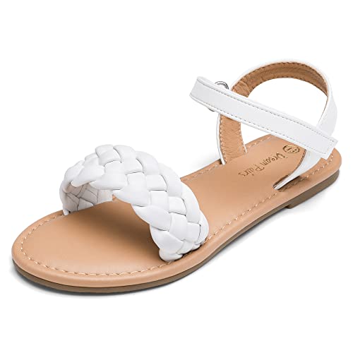 DREAM PAIRS SDSD222K Girls Sandals Classic Open Toe Braided Flat Sandals Summer Dress Shoes White Size4