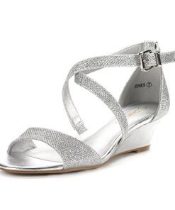 DREAM PAIRS Womens Jones Low Wedge Pump Sandal, Silver – 9