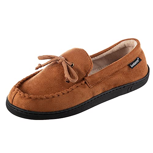 isotoner Men’s Slippers, Microsuede Moccasin Indoor/Outdoor House Shoes with Cooling Memory Foam and Skid Resistance