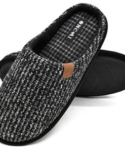 ONCAI Mens Black Knit Stripes Cozy Memory Foam scuff Slippers Slip On Warm House Shoes Indoor/Outdoor With Best Arch Surpport Size 10
