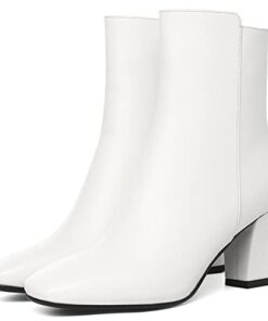 Caradise Womens High Chunky Heeled Boots Zip Up Square Toe Ankle Booties Size 7 B(M) US,White