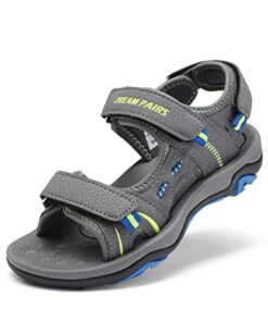 DREAM PAIRS Unisex-Child 170891_K Fashion Athletic Sandal Dark Grey Neon Green Blue – 3 Little Kid