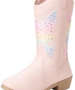 KENSIE GIRL Boots – Girls’ Western Cowboy Boots (Toddler/Girl), Size 6 Toddler, Multi Pink Studs