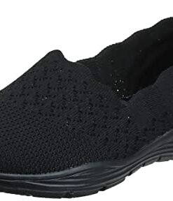 Skechers Women’s Seager-STAT-Scalloped Collar, Engineered Skech-Knit Slip-On-Classic Fit Loafer, Black/Black, 10