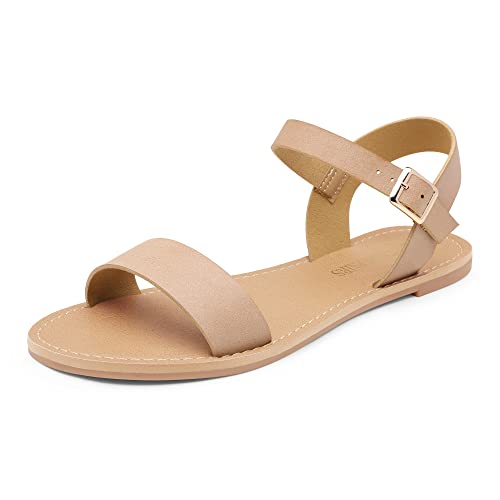 DREAM PAIRS Womens Hoboo-New Cute Open Toes One Band Ankle Strap Flexible Summer Flat Sandal Nude-new – 6