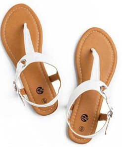 Rekayla Flat Thong Sandals with T-Strap and Adjustable Ankle Buckle for Women White 08