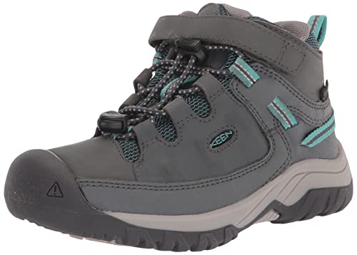 KEEN Targhee Mid Height Waterproof Hiking Boots, Steel Grey/Porcelain, 1 US Unisex Big Kid