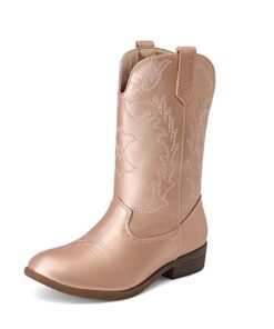 DREAM PAIRS Unisex-child SDBO214K Western Boots Boys Girls Mid Calf Riding Shoes Rose Gold Size 5 Big Kid