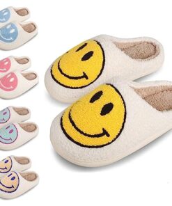 dubuto Soft Plush Smile Face Slippers for Girls Boys, Anti-slip Fluffy Fuzzy House Slippers with Memory Foam Slip Cute Cartoon Smile Shoes Warmth for Indoor Outdoor