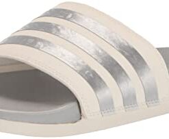 adidas Women’s Adilette Comfort Slides Sandal, Chalk White/Chalk White/Matte Silver, 5
