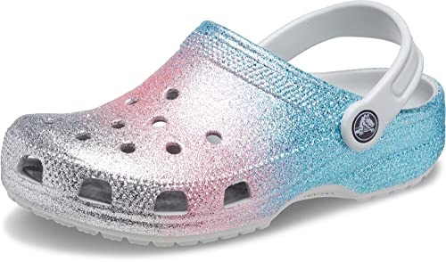 Crocs Classic Glitter Clogs, Shimmer/Multi, 5 US Unisex Big Kid