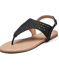 DREAM PAIRS Medinie Womens Rhinestone Casual Wear Cut Out Flat Sandal Black – 8