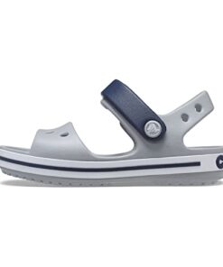 Crocs Kids’ Crocband Sandals, Light Grey/Navy, 12 Little Kid