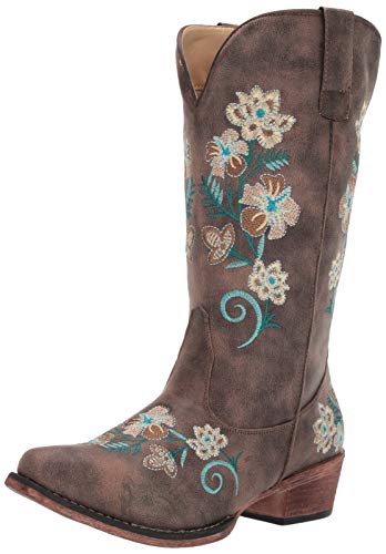 Roper Womens Riley Floral Boot, Brown, 10