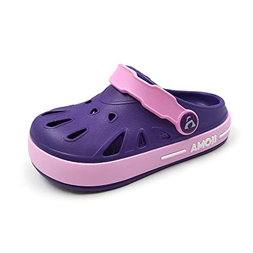 Amoji Kid Clogs Boy Garden Shoes Girl Gardening Clogs Child Beach Slipper Sandals KID1096 PurplePink 13.5-14 Little Kid