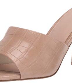 The Drop Women’s Pattie High Block Heeled Mule Sandal, Natural Embossed Croc, 7