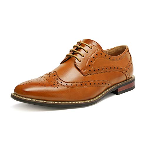 Bruno HOMME MODA ITALY PRINCE Men’s Classic Modern Oxford Wingtip Lace Dress Shoes,PRINCE-3-BROWN,9.5 D(M) US
