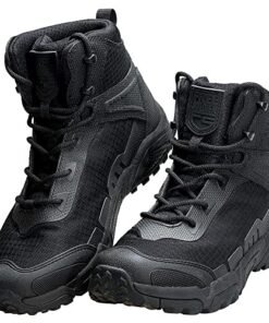 FREE SOLDIER Men’s Waterproof Hiking Boots 6 Inches Lightweight Work Boots Military Tactical Boots Durable Combat Boots (Black Color, US 10)