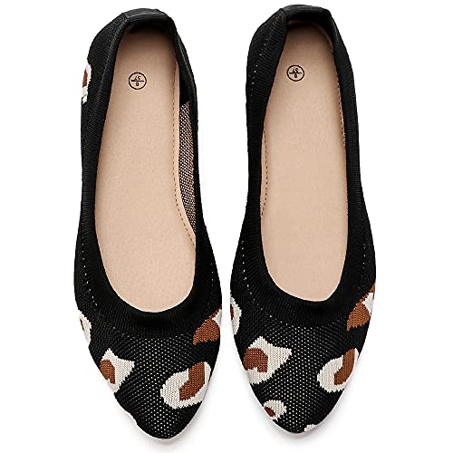 Women’s Flats Shoes Pointed Toe Flats Comfortable Slip on Shoes Flat Dress Shoes Black Ballet Flats for Women(Leopard.us8)