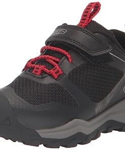 KEEN Wanduro Low Height Waterproof Easy On Durable Hiking Sneakers, Black/Ribbon Red, 7 US Unisex Big Kid