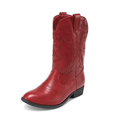 DREAM PAIRS Cowgirl Cowboy Western Boots Boys Girls Mid Calf Riding Shoes Sdbo214K Red Size 13 Little Kid