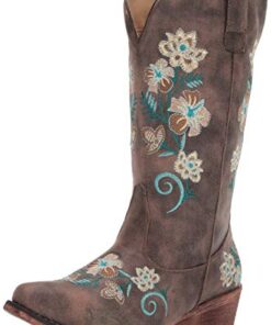 Roper Womens Riley Floral Boot, Brown, 9