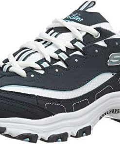 Skechers womens D’lites – Life Saver Memory Foam Lace-up fashion sneakers, Navy/White, 8 Wide US