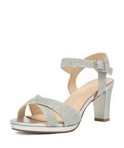 DREAM PAIRS Women’s ICE-1 High Chunky Block Platform Heels Open Toe Ankle Strap Dress Pump Heel Sandals Silver Glitter Size 8.5