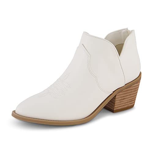 CUSHIONAIRE Women’s Rodeo Western Ankle Boot +Memory Foam, Wide Widths Available, White 8.5