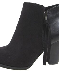 Soda Women’s Ages Tassel Zip Chunky Heel Bootie,Black,8.5