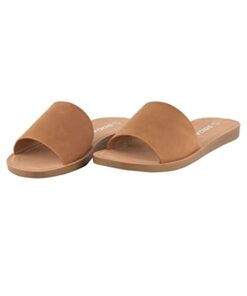Soda Shoes Efron-S Women Flip Flops Basic Plain Slippers Slip On Sandals Slides Casual Peep Toe Beach, 9, Tan