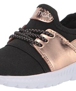 Nautica Missy Youth Girls Athletic Fashion Cross Trainer Lace Up Running Sneakers-Kappil Metallic-Rose Gold Black Size-13